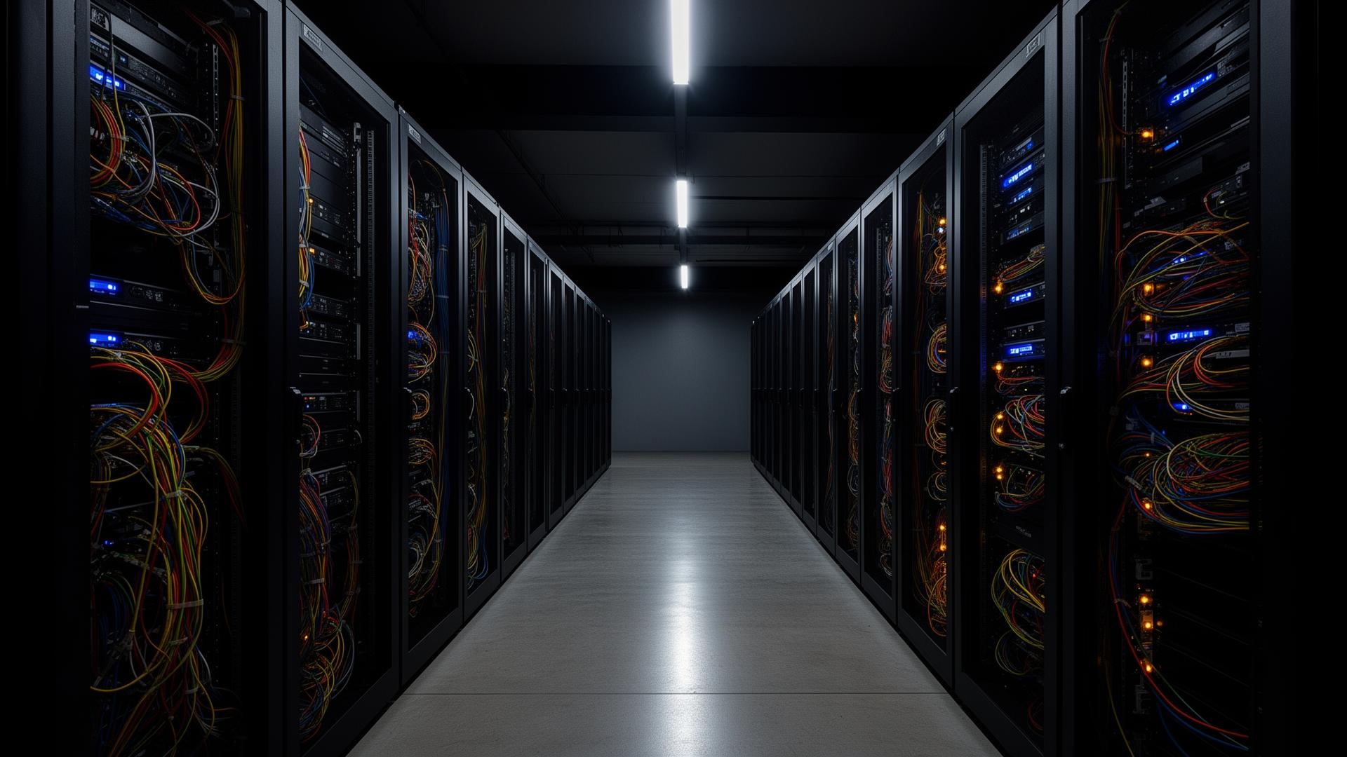Commercial server room with organized racks and cabling